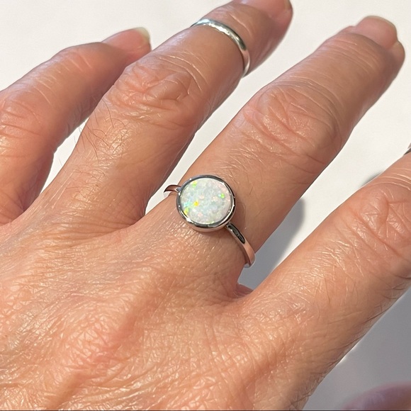 ⭐️TOP SELLER⭐️ Sterling Silver White Lab Opal Ring, Silver Rings, Stone Ring - Picture 2 of 14